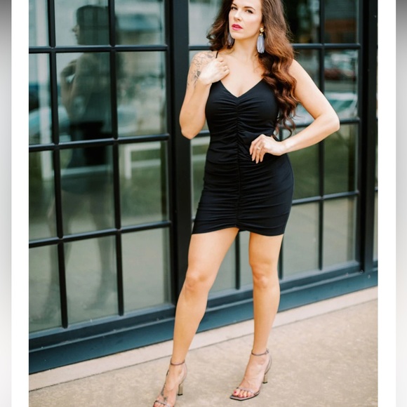 LANSTON ROUCHED CAMI DRESS BLACK SIZE SMALL - Picture 2 of 9